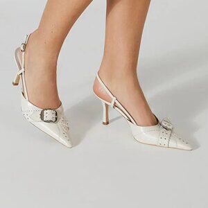 New Tony Bianco Sadie Slingback Heel in Bone Venice leather mid kitten pointed